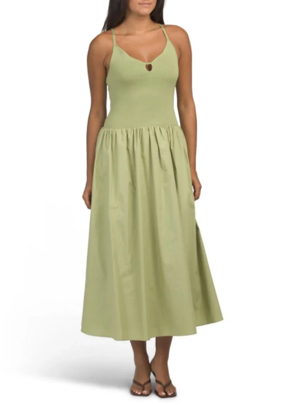 MOON RIVER Keyhole Twofer Midi Dress With Cotton Skirt - Picture 1 of 2